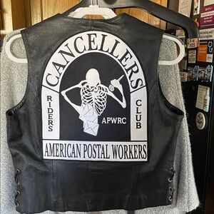 American Postal Workers Club Leather Vest Cancellers Riders Club APWRC Large
